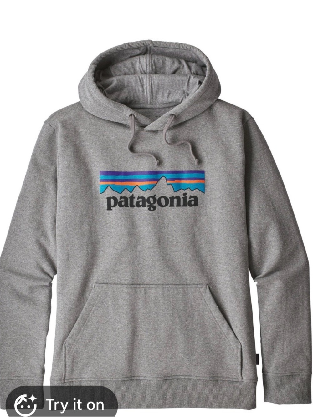 Patagonia Uprisal Grey hoody with Multicolor Mountain Logo